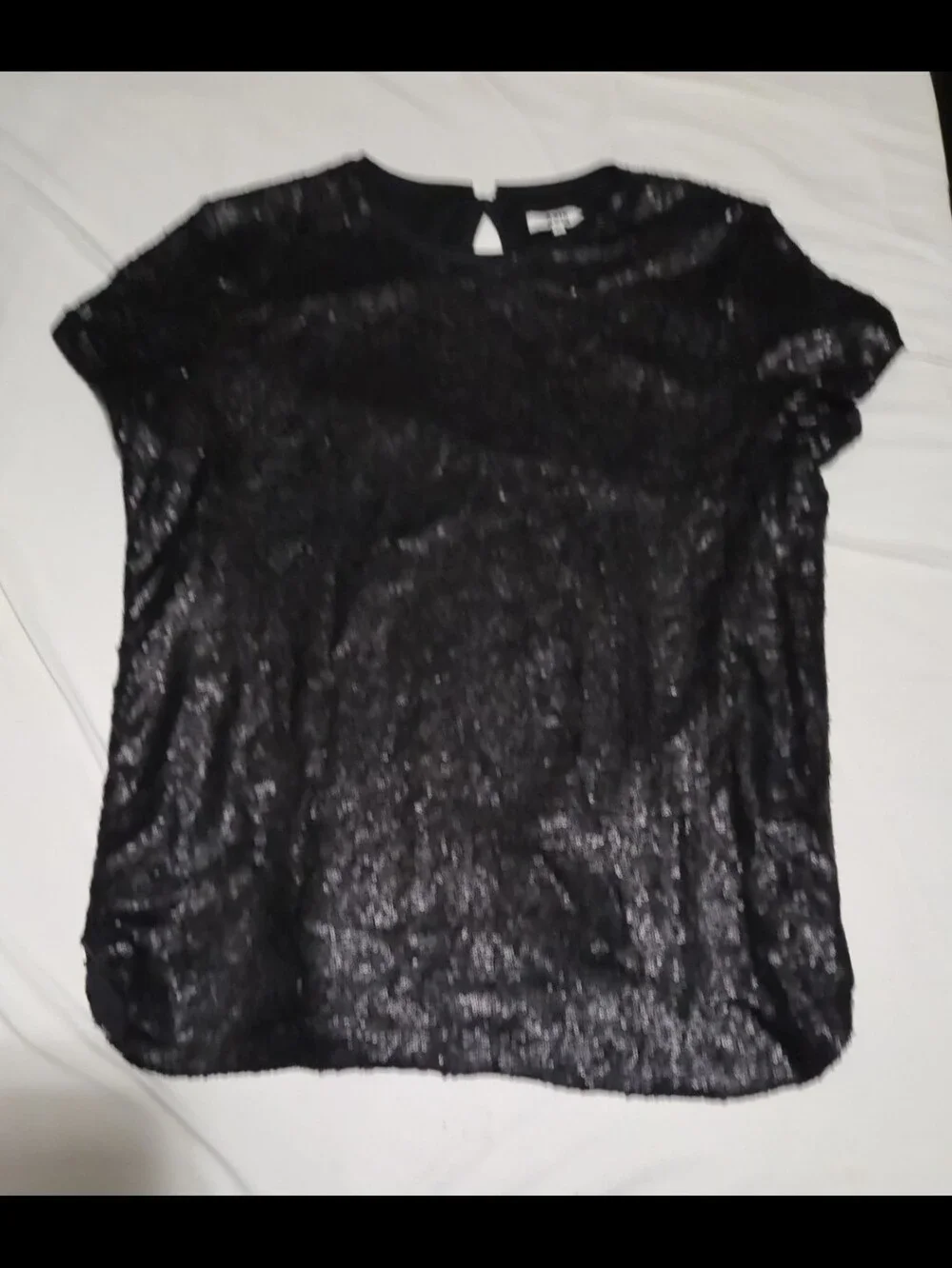Axis women's large black shimmer short sleeve blouse #30